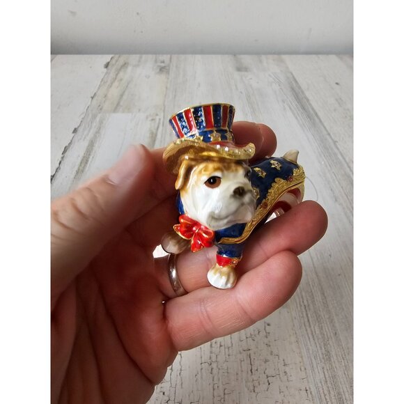 Kalifano bulldog jeweled trinket box keepsake jewelry rhinestone Americana patri - Picture 2 of 8